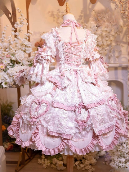 Embroidery Details Light Bead Pink Floral Hanayome Rosette Lolita and Dress Chain