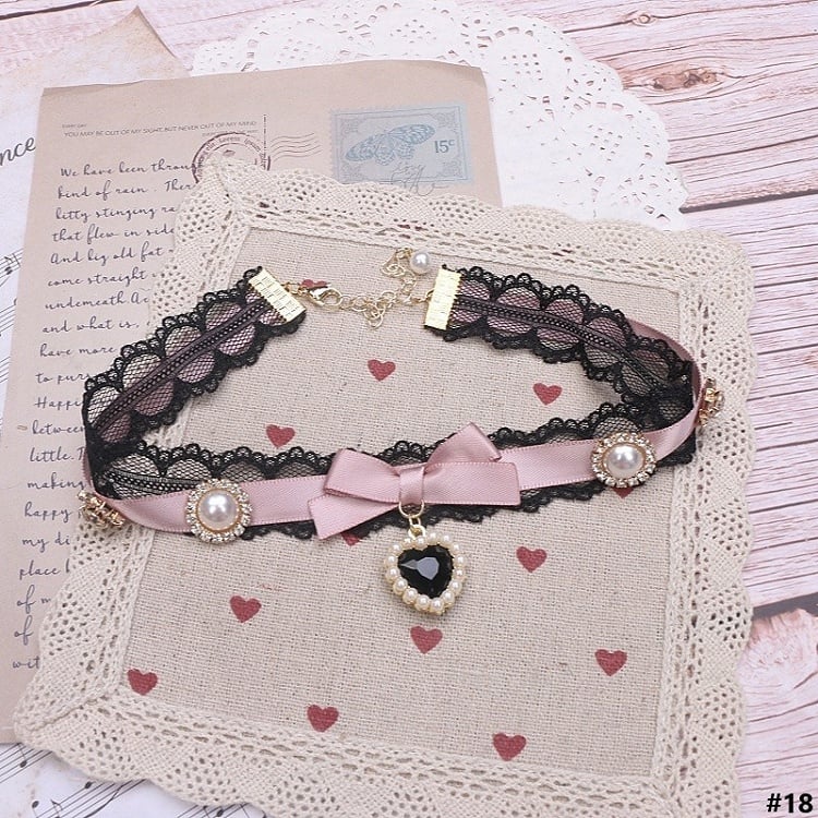 Options Bowknot Color Charm Heart Jirai Lace Kei 18 Choker