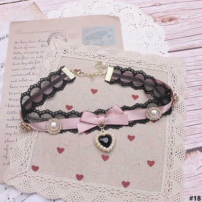 Options Bowknot Color Charm Heart Jirai Lace Kei 18 Choker