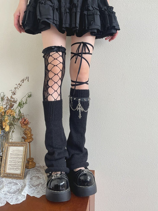 Warmers/Lace Leg Chain Hollowed-out Overknee Black Stockings/Leg
