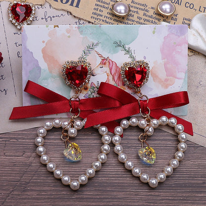 Kei Earrings Heart 7 Options Rhinestone Color Jirai Bowknot