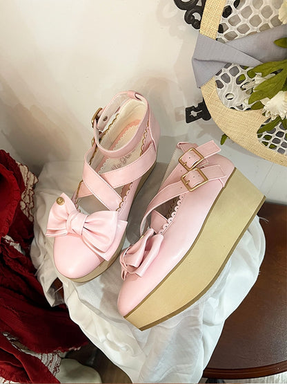 with Leather PU Sweet Pink Platforms Lolita