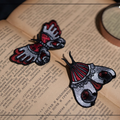 Moth Hairclips/Brooches Embroidery and Black Red Butterfly