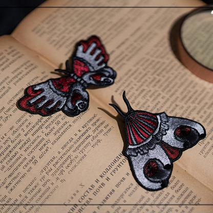 Moth Hairclips/Brooches Embroidery and Black Red Butterfly