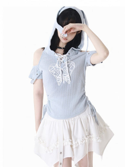 バレエコア ホワイト カーブヘム スタースカート スタッド