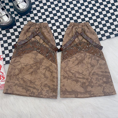 レッグ ブラック/ブラウン デザイン クロス ウェイストランド パンク ウォーマー タイダイ チャーム