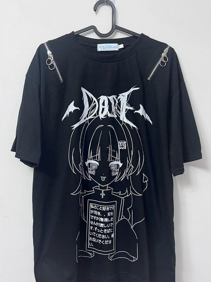 文字Tシャツ ブラックプリントとケイジライ漫画