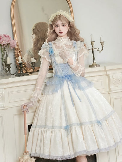 Neckline Blue Waist Full and Beige Lolita Versatile Fit JSK Set Light Slim