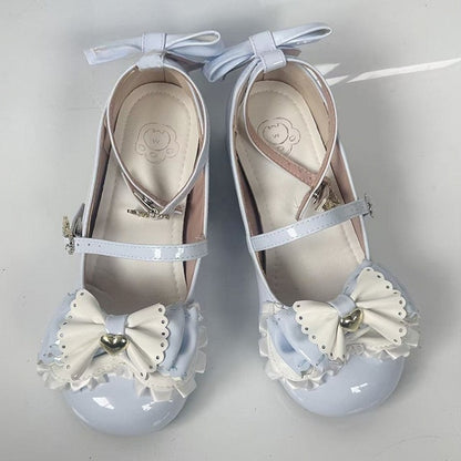 for Top Blue Heel at Janes Multi-layer Lolita Sweet with Mid-heel Bear Bow Adorable Mary