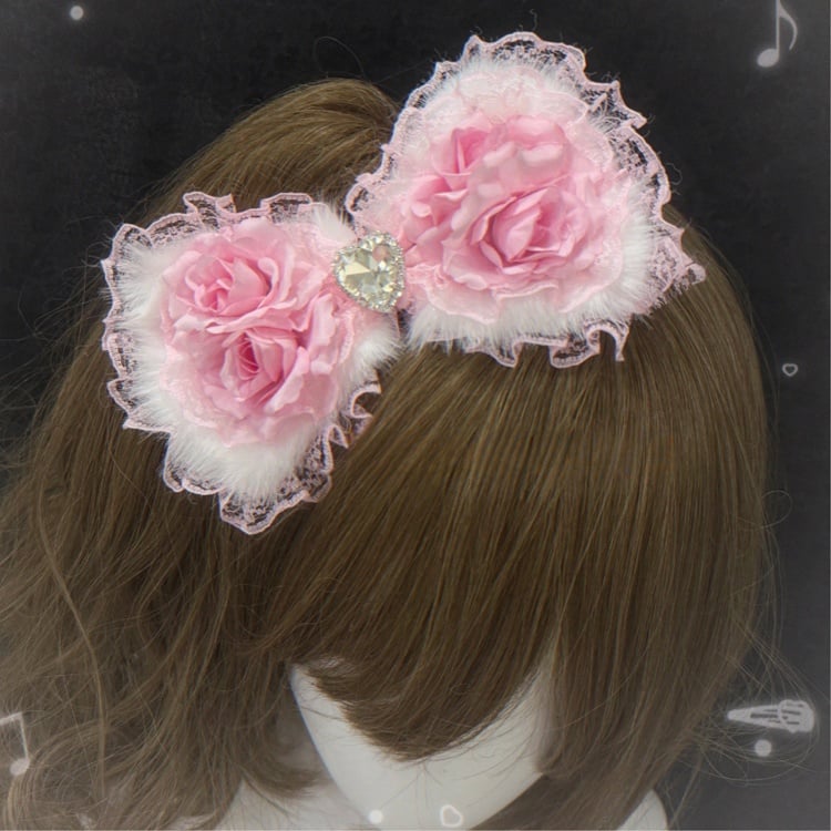 Hairclip Ring Bow Set Plush Lolita-Style White Matching