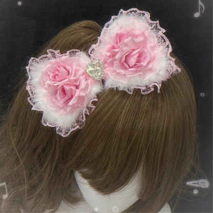 Hairclip Ring Bow Set Plush Lolita-Style White Matching