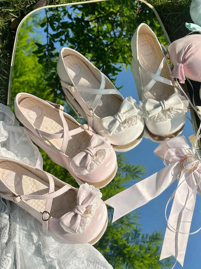 Heel Height Straps Dot Lolita with Polka Pink 2.5cm Sweet Shoes Crisscross Bow