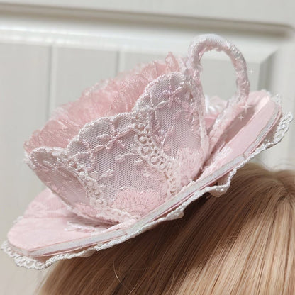 Lace Hat Chinoiserie Tassel Sweet Teacup-Shaped With Lolita Pink Mini
