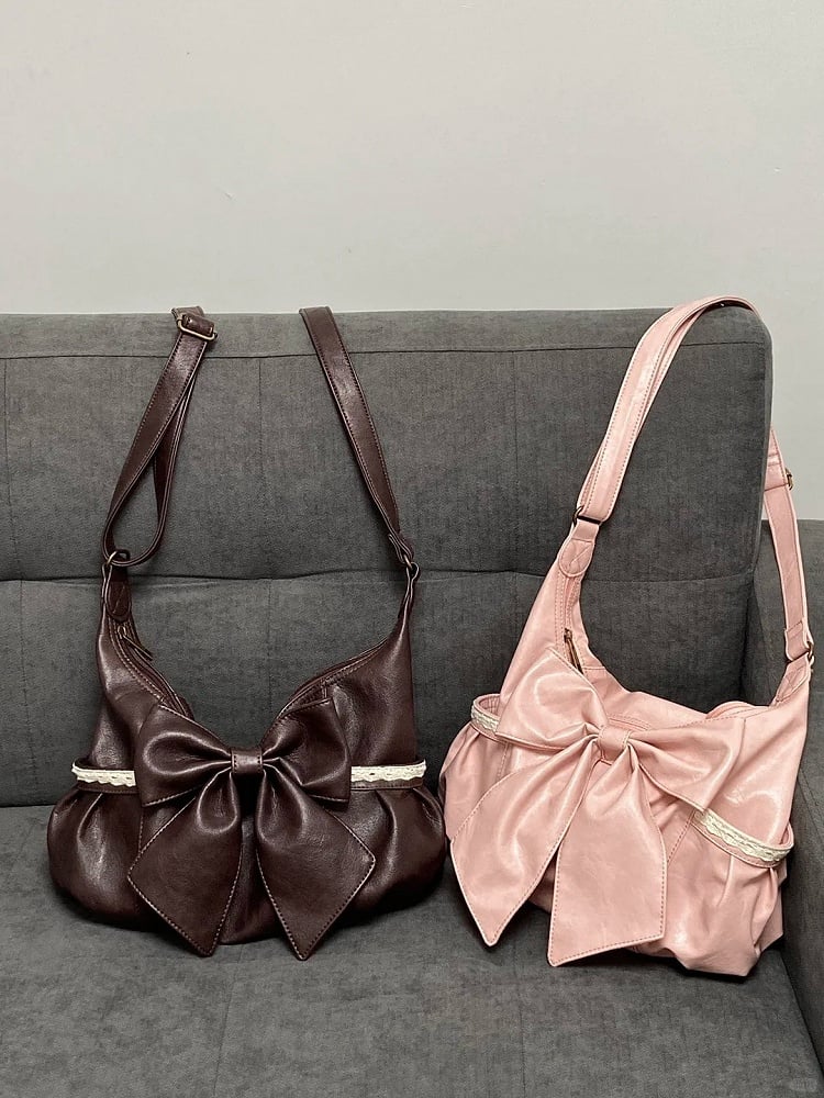 Classic Bow Dramatic Accent Bag Pink With Oversized Tote Shoulder