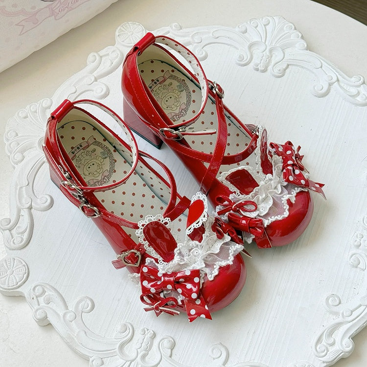 Sweet with Shoes Straps Mid-heel Lolita Crisscross Red