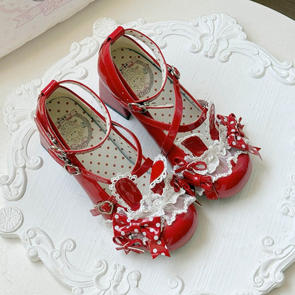 Sweet with Shoes Straps Mid-heel Lolita Crisscross Red
