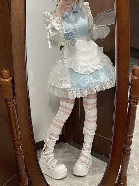 Jirai Kei Tenshi Dress Blue Tiered Ruffles Sun Protection Chiffon Kaiwai