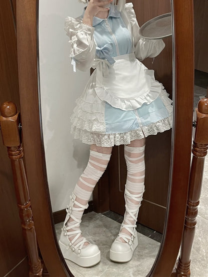 Jirai Kei Tenshi Dress Blue Tiered Ruffles Sun Protection Chiffon Kaiwai