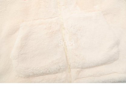 Beigefarbener Fleece-Kapuzenpullover mit Buchstabenmuster und Einhornkopf