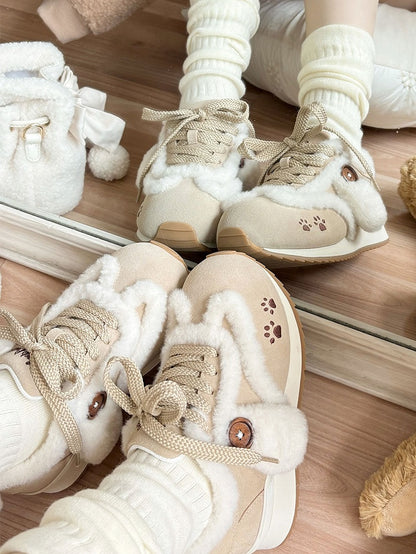 for Lolita with Stitching Dog Khaki Shoes Paw