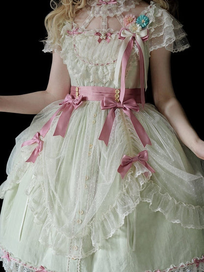 Elegant Version Green Classic Details with Bow Lolita Lace Dress Light and Short