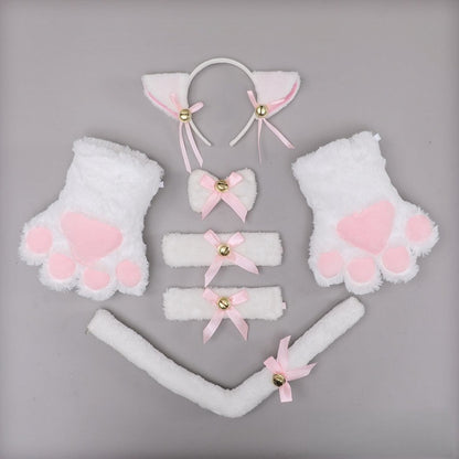 + Tie Wrist Gloves Lolita KC A of Tail Cuffs White/Black Sweet Set Bow Pair - Kitten Paw