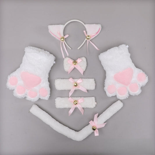 + Tie Wrist Gloves Lolita KC A of Tail Cuffs White/Black Sweet Set Bow Pair - Kitten Paw