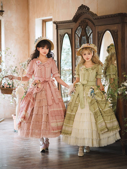 Pink Layered Ruffles Elegant Dress with Front Buttons - Miss Point