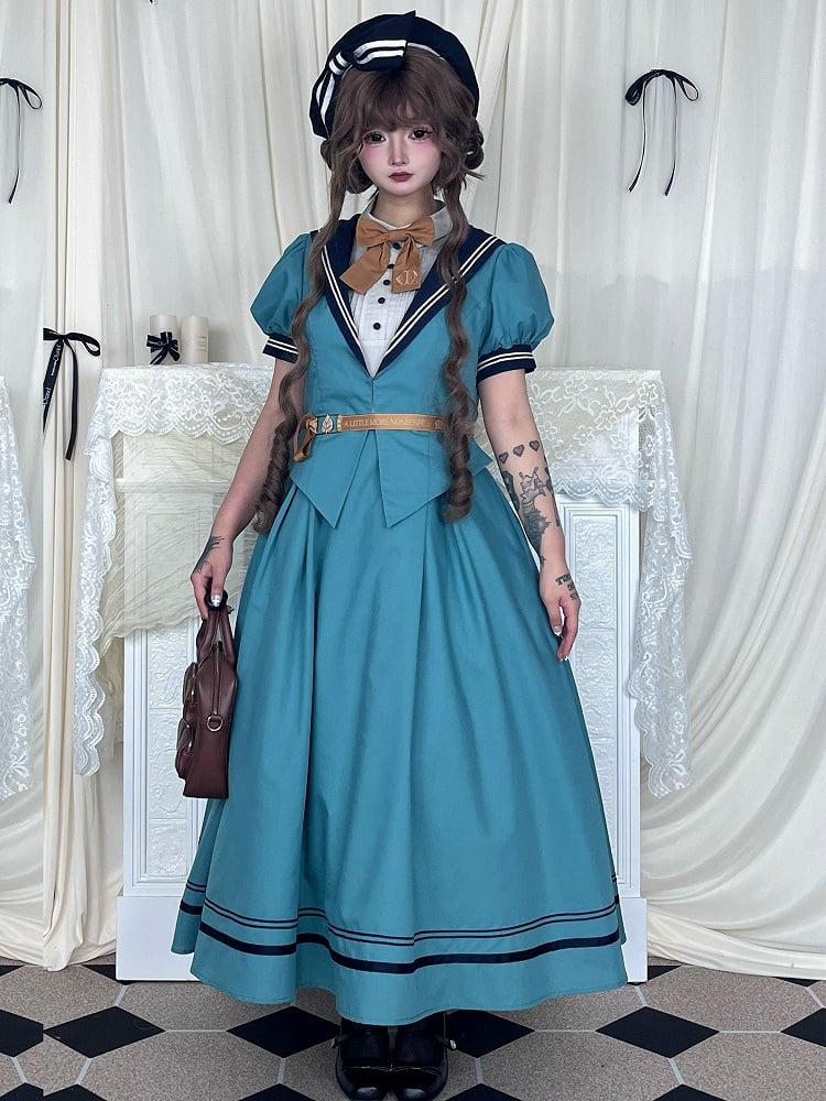 Turquoise Sailor Collar Elegant Lolita Dress - LilyVow