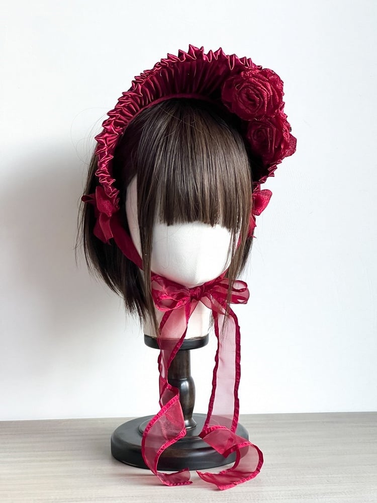 Lolita Detachable with Apricot/Black/White/Red Ruffled Bonnet