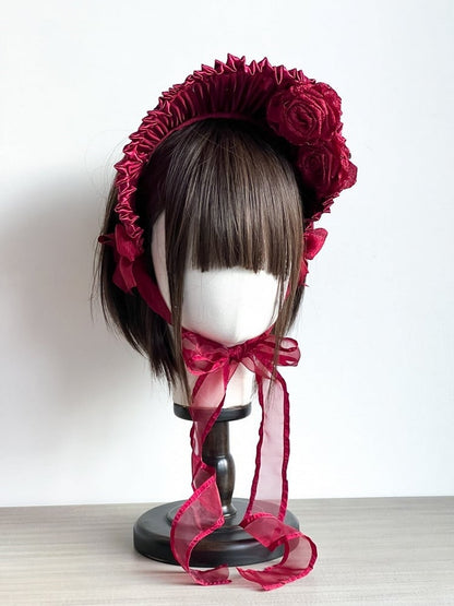 Lolita Detachable with Apricot/Black/White/Red Ruffled Bonnet
