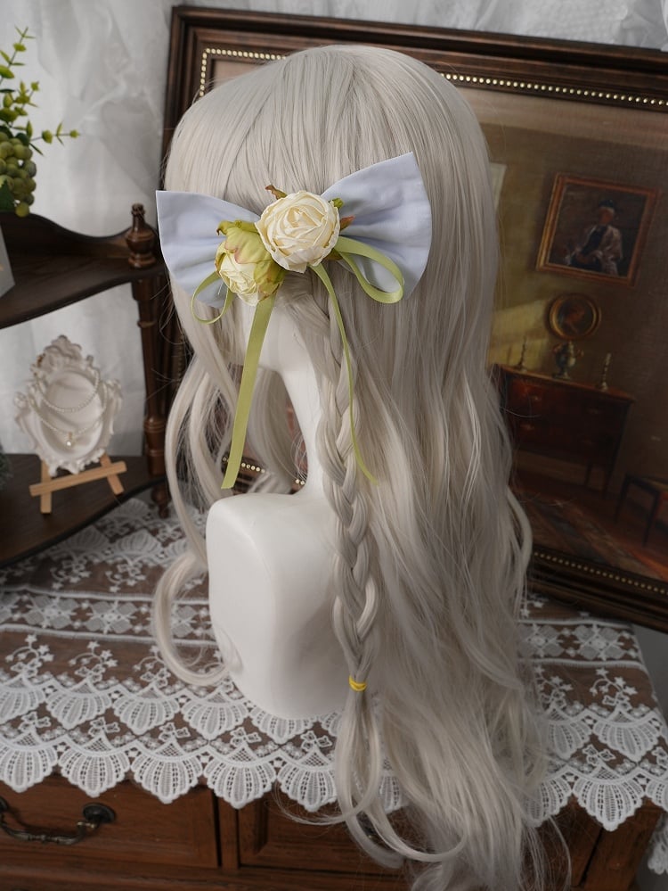 Teal & Green Frilled Headband with Flower Bow Hairpin - Moonlight Dream