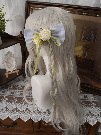 Teal & Green Frilled Headband with Flower Bow Hairpin - Moonlight Dream