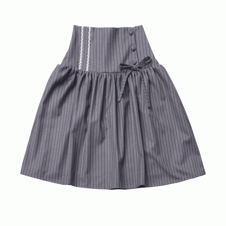 Gray Silhouette | Skirt Partial Button-Up Front Striped A-Line Preppy
