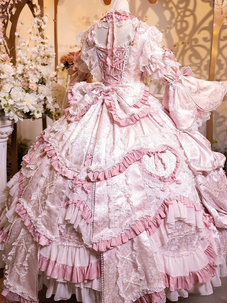 Rosette Gorgeous and Floral Hanayome Light Details Chain Lolita Pink Gown Bead Embroidery