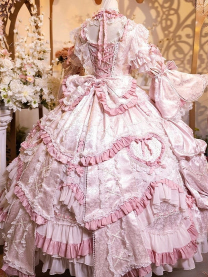 Rosette Gorgeous and Floral Hanayome Light Details Chain Lolita Pink Gown Bead Embroidery