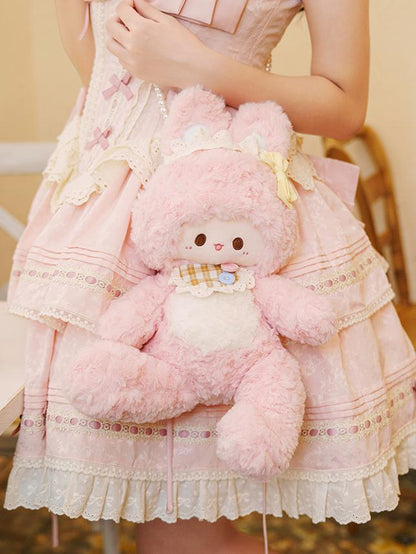 Charming Pink Plush Bunny-shaped Crossbody Bag