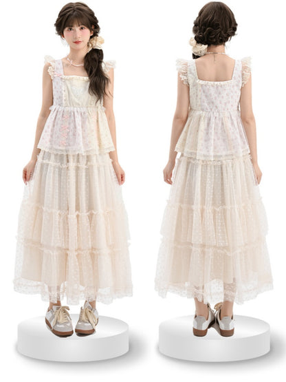 Rosa Tanktop mit flatternden Ärmeln, Schleife und Rüschen, Blumenmuster, Spitzenbesatz