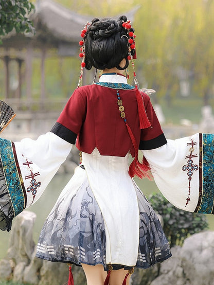 Red Han Lolita Cropped Top Fox Patch Tassels - Unknown Star