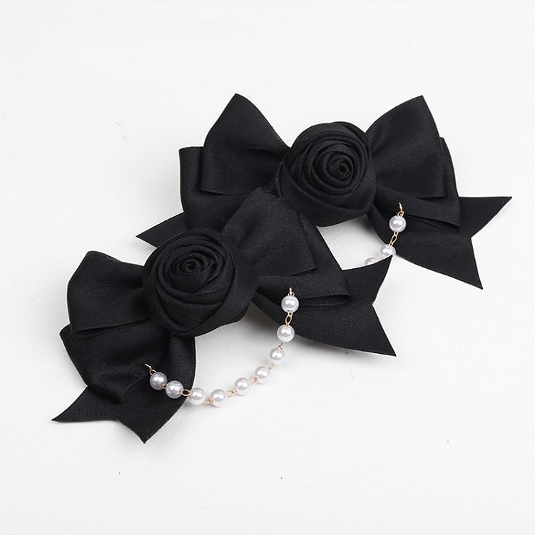 Lolita Pearl Rose Bowknot Black Hairclip
