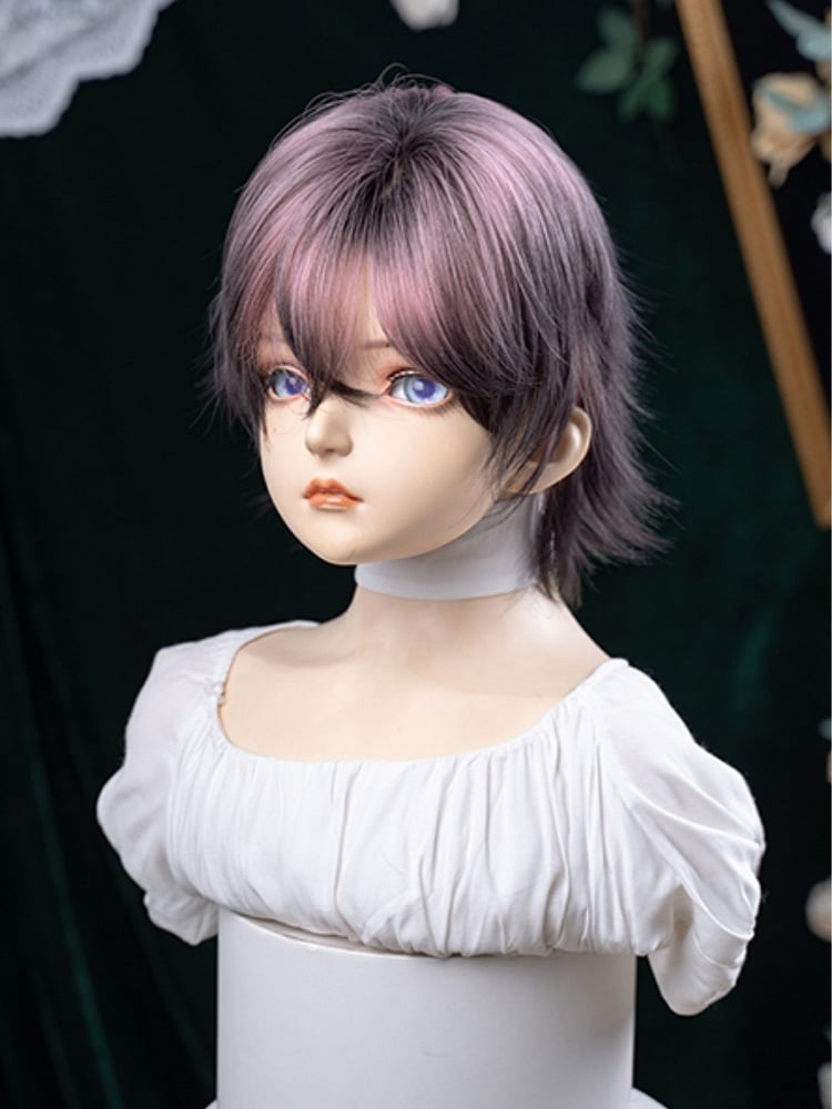 35CM Wig and Pink Highlight Length Hair Black Color Short Ouji