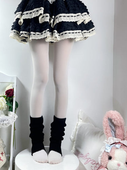 White (2 Style Ribbed Warmers Colors: Leg Slouchy Lolita