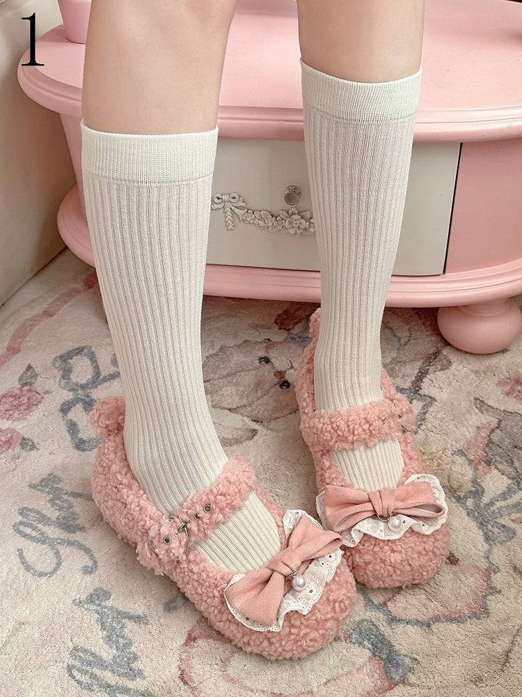 Calf Socks Pattern Striped White Lolita