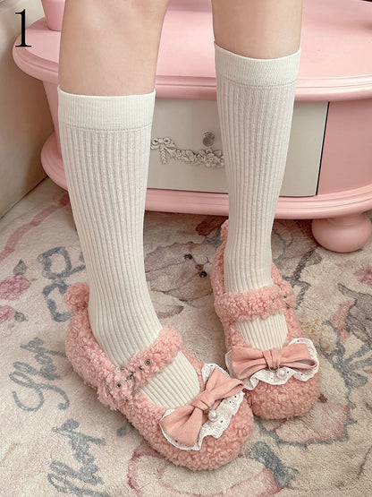 Calf Socks Pattern Striped White Lolita