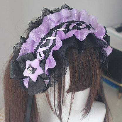 Schwarzes und violettes Haarband mit Schleife und Schnürung von Kuro Vibes