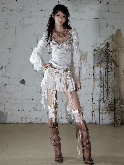 Off-White Fake Three-Piece Knit Cami Top with Shell Buttons - NO ROMANCE