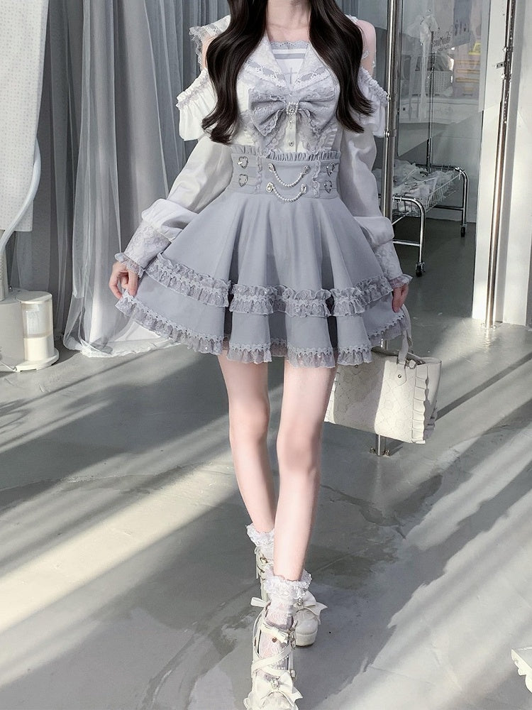 Sailor Collar Blouse with Bow Tie in Blue - Ekomi