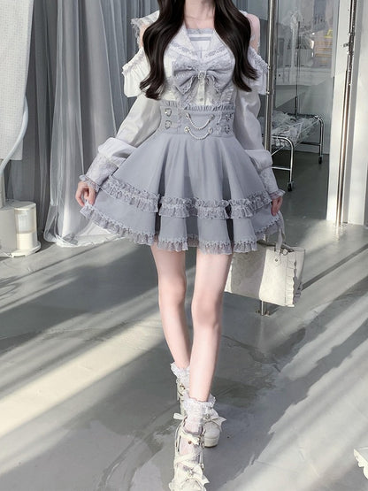 Sailor Collar Blouse with Bow Tie in Blue - Ekomi