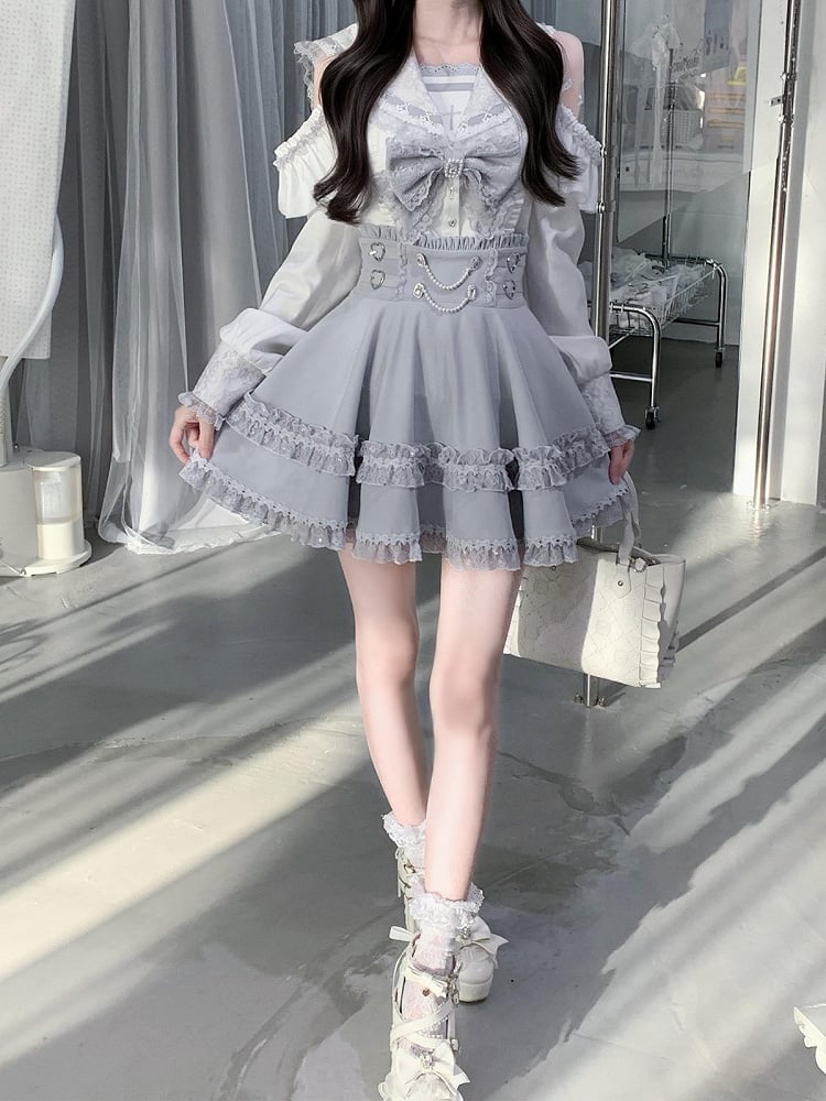 High-Waisted Skirt with Bead Chain and Lace - Ekomi