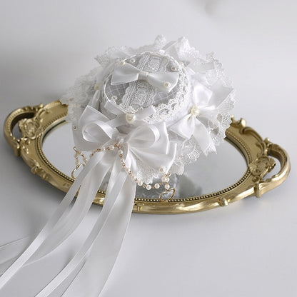 - Lace and Bowknot Gorgeous Heart Decorations Charms With Shaped Bead Lolita Hat White Mini